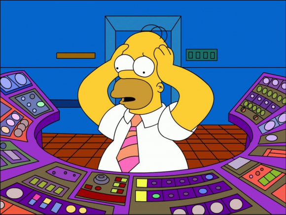 Homer en su central nuclear entra en pánico
