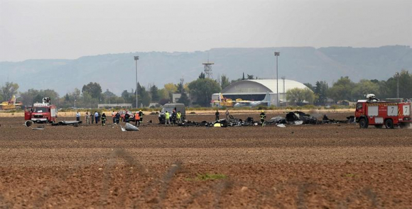 Imagen del accidente del F-18 en Torrejón de Ardoz