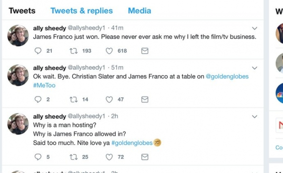 Captura de los comentarios de una actriz que acusa a James Franco