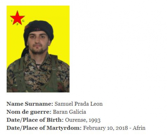 La ficha del español fallecido difundida por el YPG