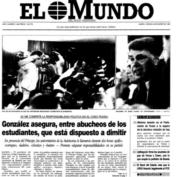 La corrupción copaba las portadas del último gobierno de González
