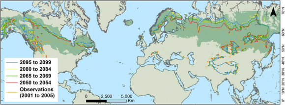 El área verde describe la extensión actual de la región boreal (www.nature.com)