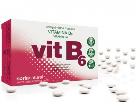 Fotografía de una caja de pastillas de vitamina B6.