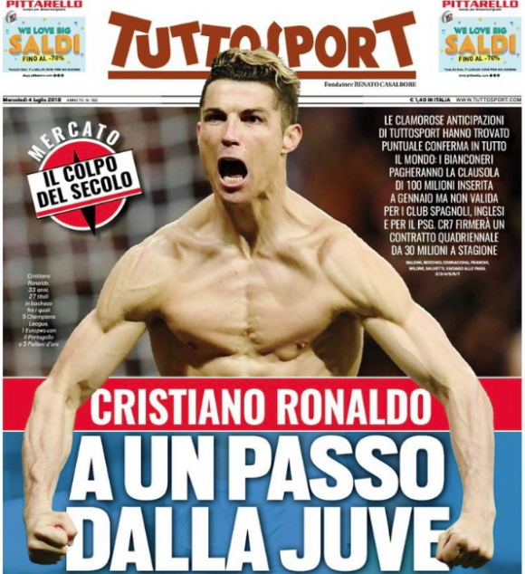La portada de 'TuttoSport' este 4 de julio.