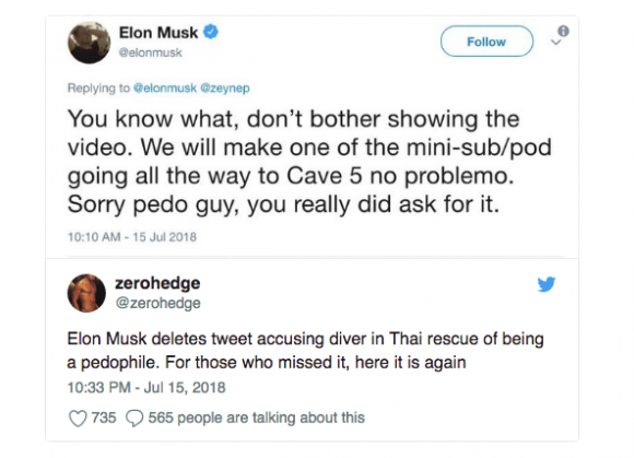 El polémico tuit de Elon Musk.