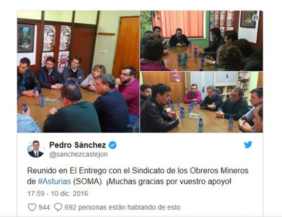 Tuit de Pedro Sánchez de diciembre de 2016