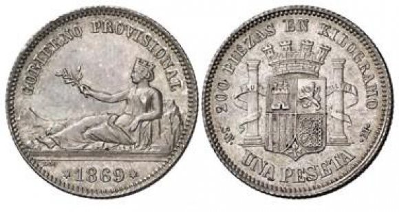 Primera peseta de plata en 1969.