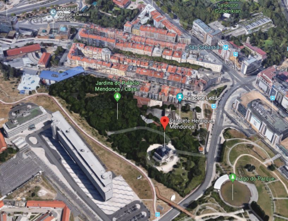 Vista aérea del palacio del Agan Khan en Lisboa.