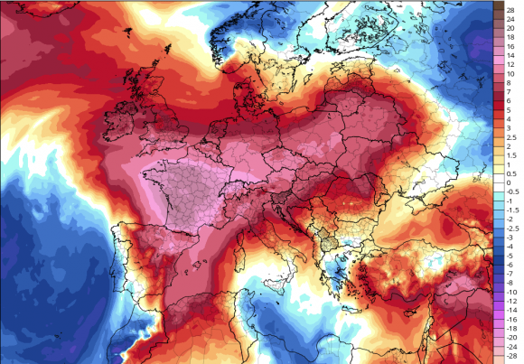 Fotografía del mapa de la ola de calor en Europa.