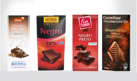 Chocolate de marcas blancas de Hipercor, Mercadona, Lidl y Carrefour