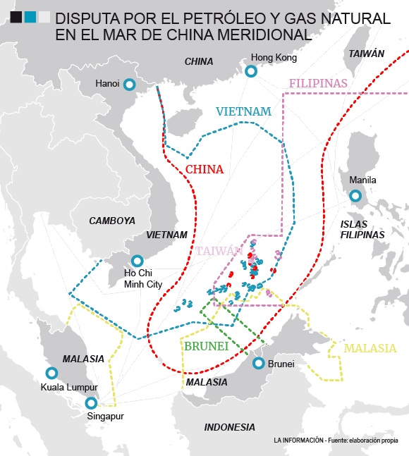 Zonas en disputa en el Mar de China Meridional. / Nerea Bilbao