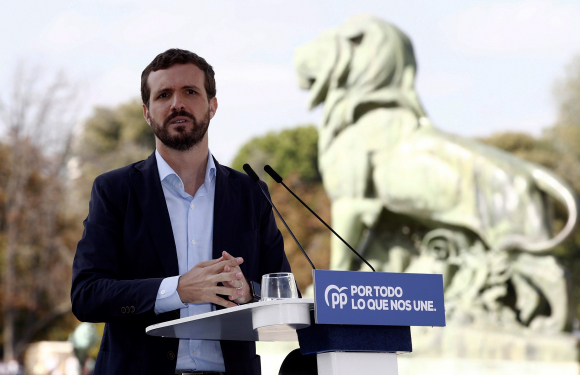 El presidente nacional del Partido Popular, Pablo Casado, presenta la candidatura del PP por Madrid al Congreso de los Diputados. /EFE