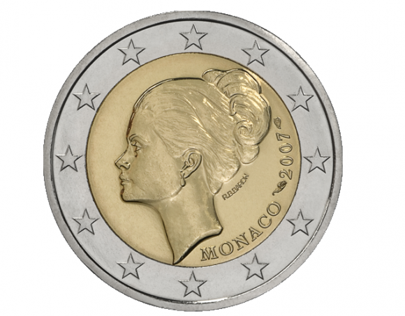 Fotografía de la moneda de 2 euros de Mónaco de 2007 que se vende por 2.700 euros.