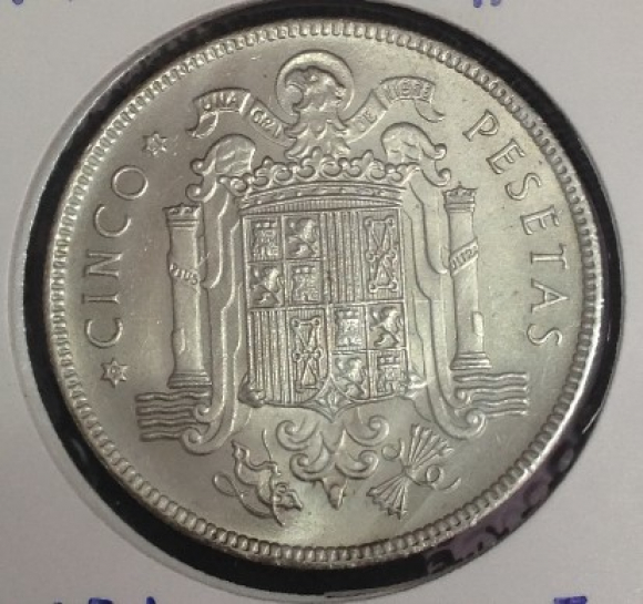 Fotografía de la Moneda 5 Pesetas (1949, versión de prueba).