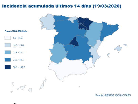 Mapa del coronavirus en España. /Ministerio de Sanidad