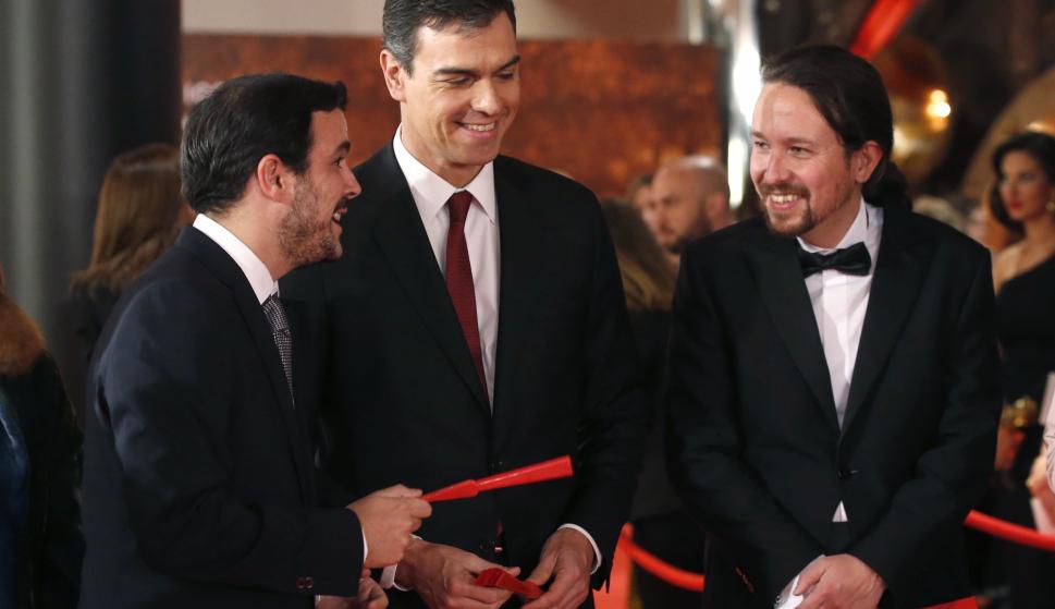 Alberto Garzón, Pedro Sánchez y Pablo Iglesias