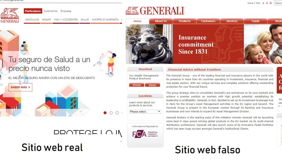 Imagen de la página oficial de Generali y la supuesta suplantación