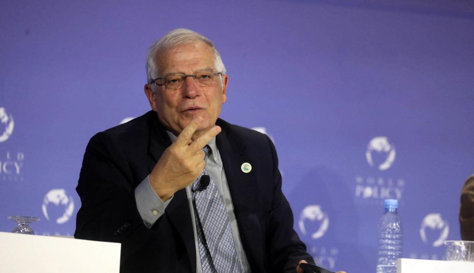 El ministro de Exteriores Josep Borrell durante su intervención en el World Police Conference celebrado en Rabat (EFE/EPA/STR)