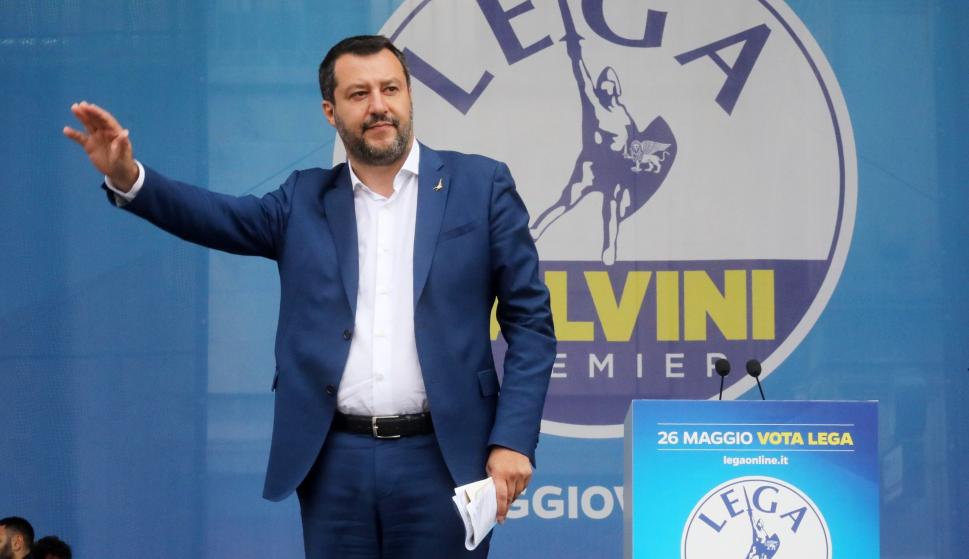 El viceprimer ministro italiano y ministro del Interior, Matteo Salvini durante un acto de su partido en Milán. /EFE/EPA/MATTEO BAZZI