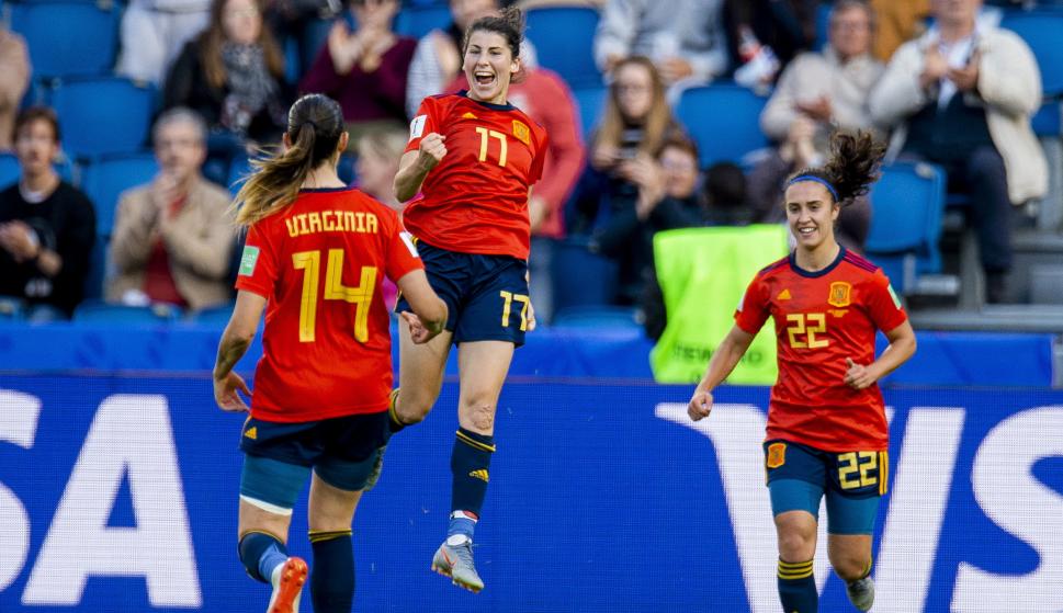 Lucia Garcia celebra el tercer tanto de la Selección española ante Sudáfrica. /EFE