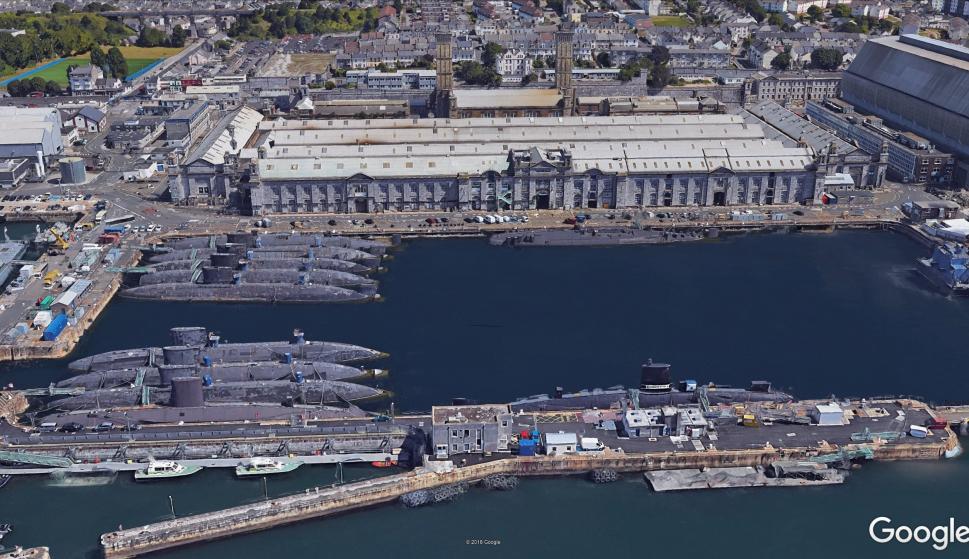 Submarinos nucleares británicos fondeados en Devonport. /Google Earth