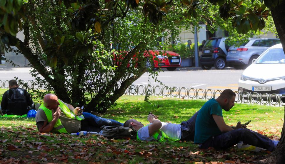 Varias personas descansan a la sombra en un parque de Madrid. /EFE