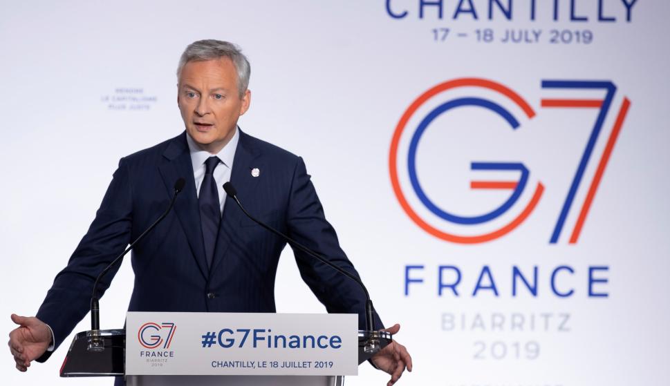El ministro de finanzas francés, Bruno Le Maire, al final de la Cumbre de Finanzas del G7 en Chantilly, Francia, el 18 de julio de 2019. /EFE / EPA / IAN LANGSDON