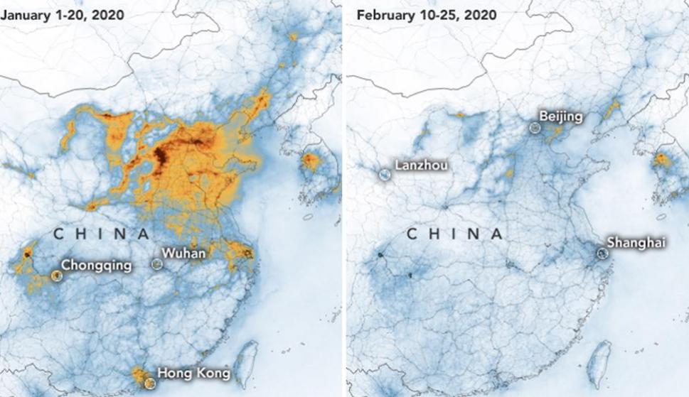 NASA coronavirus mapa China contaminación