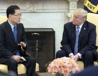 El consejero de seguridad nacional de Corea del Sur, Chung Eui-yong, trasladó a Trump el mensaje de Kim Jong-un