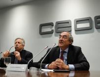 El presidente de CEOE, Juan Rosell, durante la presentación ayer del libro “La crisis económica en España”.