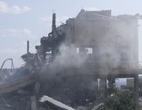 El edificio del Centro de Investigación Científica en Damasco que fue golpeado por los ataques que se lanzaron el 14 de abril de 2018 (EFE/EPA/YOUSSEF BADAWI)