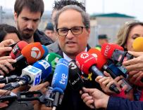 Quim Torra en declaraciones a los medios tras su visita a los políticos independentistas presos