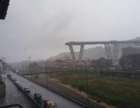 Puente Morandi, que ha colapsado este martes sobre la ciudad italiana de Génova. / Polizia di Stato