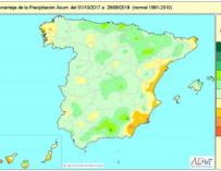 Mapa de la precipitación acumulada en España desde el 1 de octubre de 2017 | Imagen: Aemet