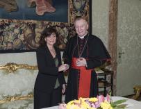 Carmen Calvo, con el secretario de Estado de la Santa Sede, el cardenal Pietro Parolin