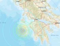 Epicentro del terremoto en el oeste de Grecia