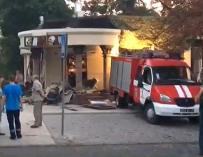 Imagen de la cafetería escenario del atentado contra el líder de la autoproclamada república popular de Donetsk (RPD), Alexandr Zajárchenko (TV rusa)
