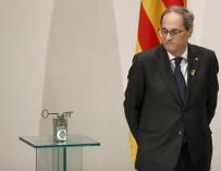 El presidente de la Generalitat, Quim Torra, en el anuncio del ganador del Premio Internacional Catalunya. EFE/Andreu Dalmau.