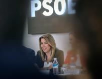 La presidenta andaluza y secretaria general del PSOE-A, Susana Díaz, durante la reunión del Comité Ejecutivo para analizar los resultados electorales. EFE/Julio Muñoz