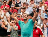 Rafael Nadal of Spain celebrates his victory over Daniil Medvedev of Russia during their finals match of the Rogers Cup tennis tournament in Montreal, Canada, 11 August 2019. (Tenis, Rusia, España) EFE/EPA/VALERIE BLUM