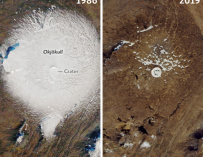 Fotografía de la muerte del glaciar Okjökull en Islandia.