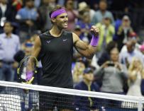 Rafael Nadal of Spain reacts after defeating Matteo Berrettini of Italy during their Semi-Finals round match on the twelfth day of the US Open Tennis Championships the USTA National Tennis Center in Flushing Meadows, New York, USA, 06 September 2019. The