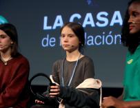 La joven activista climática de 16 años Greta Thunberg, durante la rueda de prensa que ha ofrecido este viernes en la Casa Encendida de Madrid. /EFE/Kiko Huesca