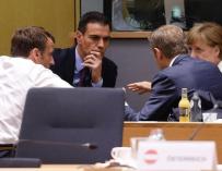 Sánchez junto a Macron y Merkel la semana pasada en Bruselas