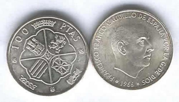 Fotografía de la Moneda 100 Pesetas Franco 1949.