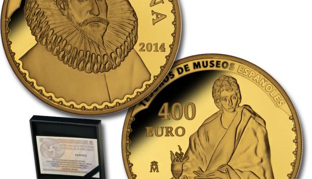 Fotografía de la moneda de 8 escudos dedicada al Greco.